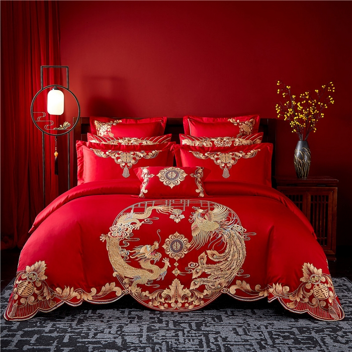 91家纺网 家纺一手货源 找家纺 2023新款120s提花长绒棉婚庆多件套系列 花好月圆