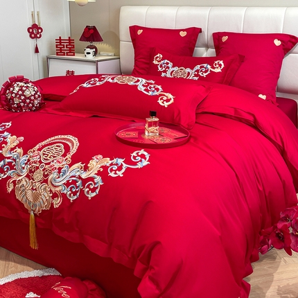 91家纺网 家纺一手货源 找家纺 东方合美（原：皇家传奇） 2023新款亲肤舒适时尚婚庆四件套系列 恭贺新禧