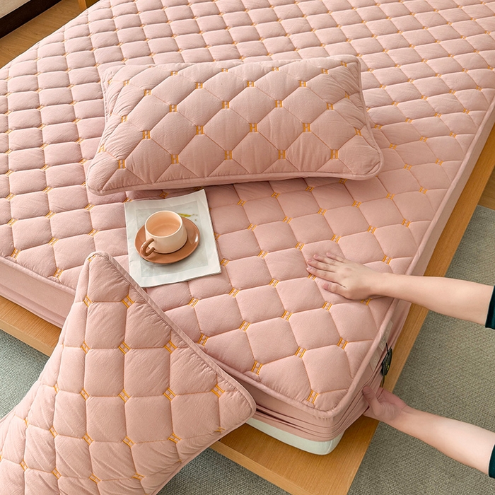 91家纺网 家纺一手货源 找家纺 3C 2024新款H全棉水洗棉床笠 浅豆沙