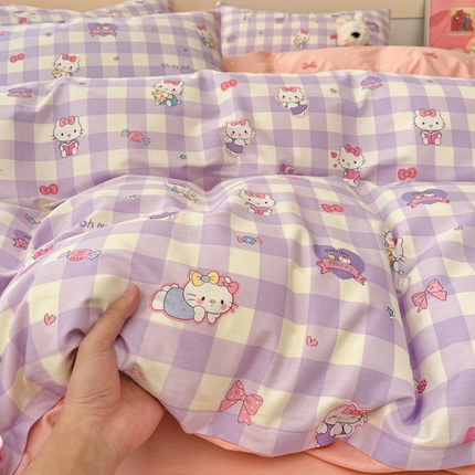 91家纺网 家纺一手货源 找家纺 2025新款全棉卡通小清新系列四件套 糖果猫