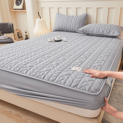 3C 2025新款A类亲肤夹棉床笠-麦穗格 麦穗格 星辰灰