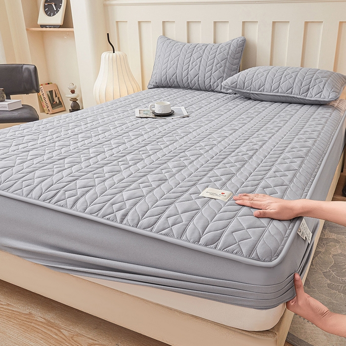 91家纺网 家纺一手货源 找家纺 3C 2025新款A类亲肤夹棉床笠-麦穗格 麦穗格 星辰灰