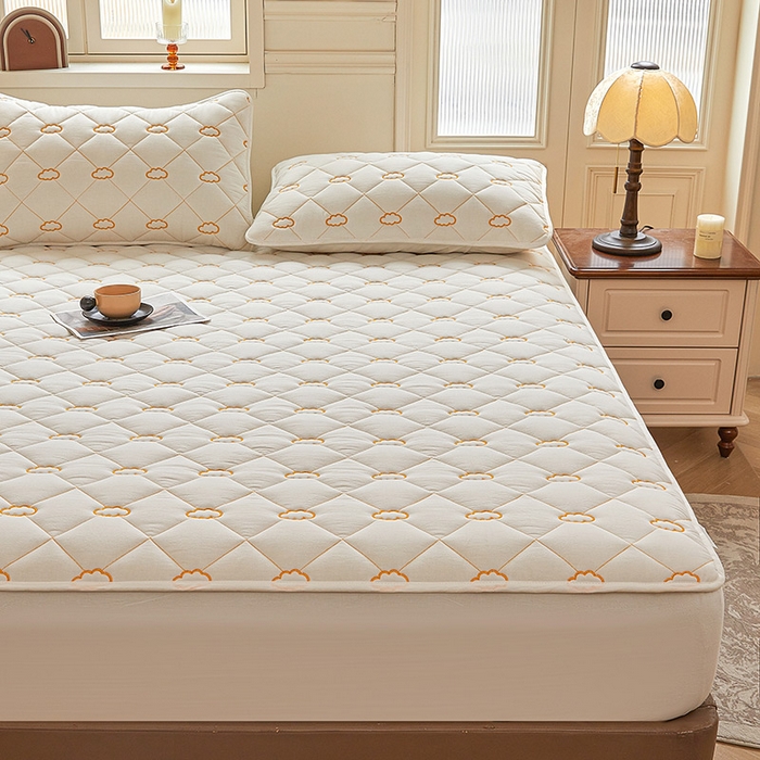 91家纺网 家纺一手货源 找家纺 3C 2024新款云朵全棉水洗棉床笠 云朵 珍珠白