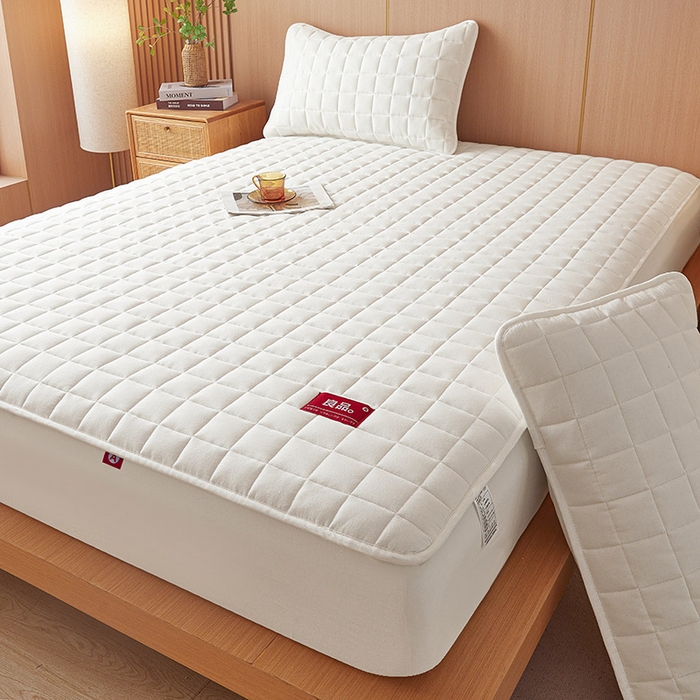 91家纺网 家纺一手货源 找家纺 3C 2025新款全棉水洗棉夹棉床笠-良品 良品 珍珠白