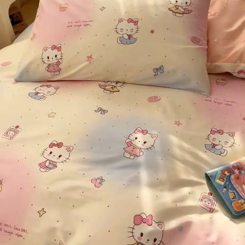 91家纺网 家纺一手货源 找家纺 2025新款全棉卡通小清新系列四件套 甜喵