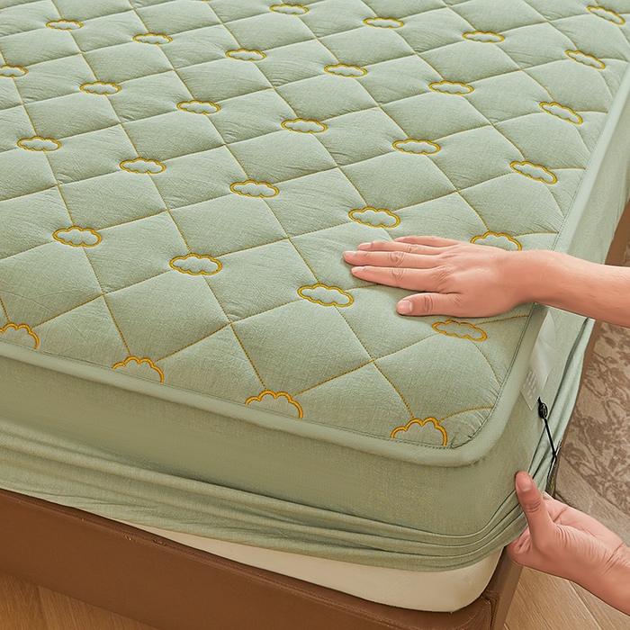 91家纺网 家纺一手货源 找家纺 3C 2024新款云朵全棉水洗棉床笠 云朵 抹茶绿