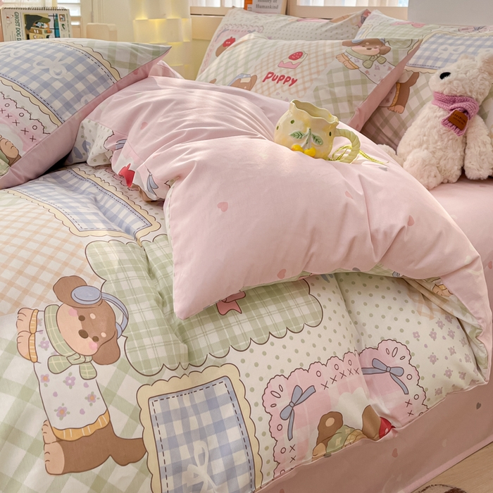 91家纺网 家纺一手货源 找家纺 2025新款全棉卡通小清新系列四件套 趴趴乐园