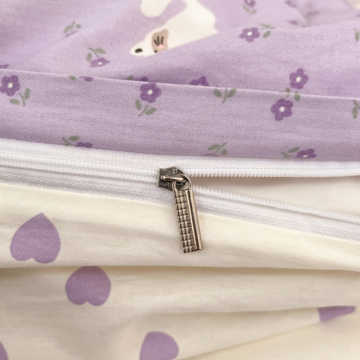 91家纺网 家纺一手货源 找家纺 2025新款全棉卡通小清新系列四件套 紫花猫