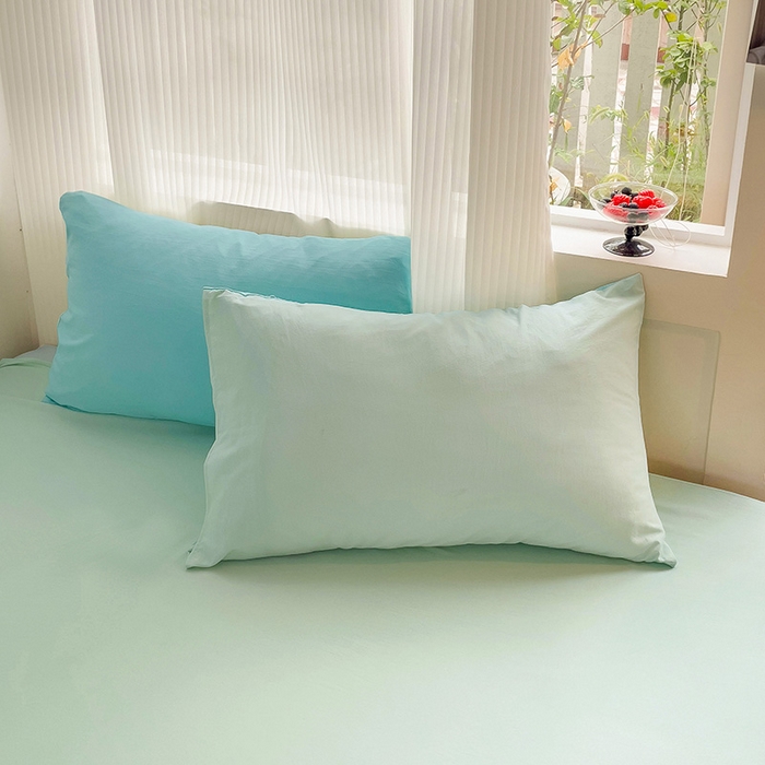 91家纺网 家纺一手货源 找家纺 森璐 2025新款水洗棉双拼四件套宿舍三件套床单被套枕套双拼-湖水绿