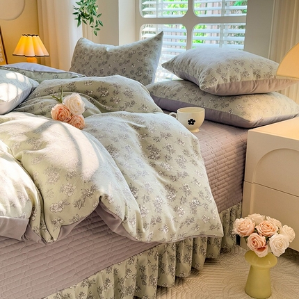 91家纺网 家纺一手货源 找家纺 （总）韩约家纺 2025新款简约款1针织双层纱床盖四件套