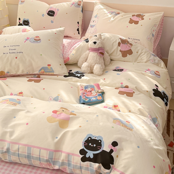 91家纺网 家纺一手货源 找家纺 2025新款全棉卡通小清新系列四件套 萌趣彩虹糖