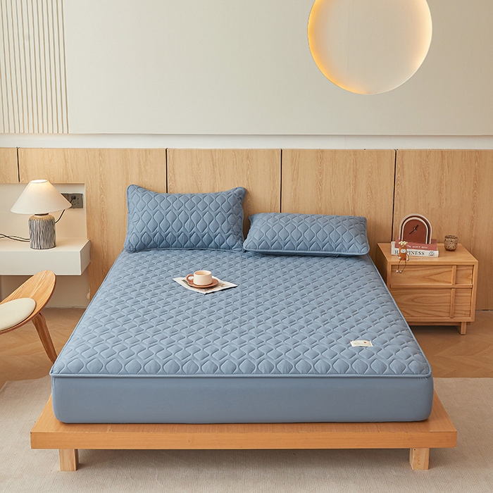 91家纺网 家纺一手货源 找家纺 3C 2025新款A类菱形格防水隔脏床笠-卡诺 卡诺-蔚蓝