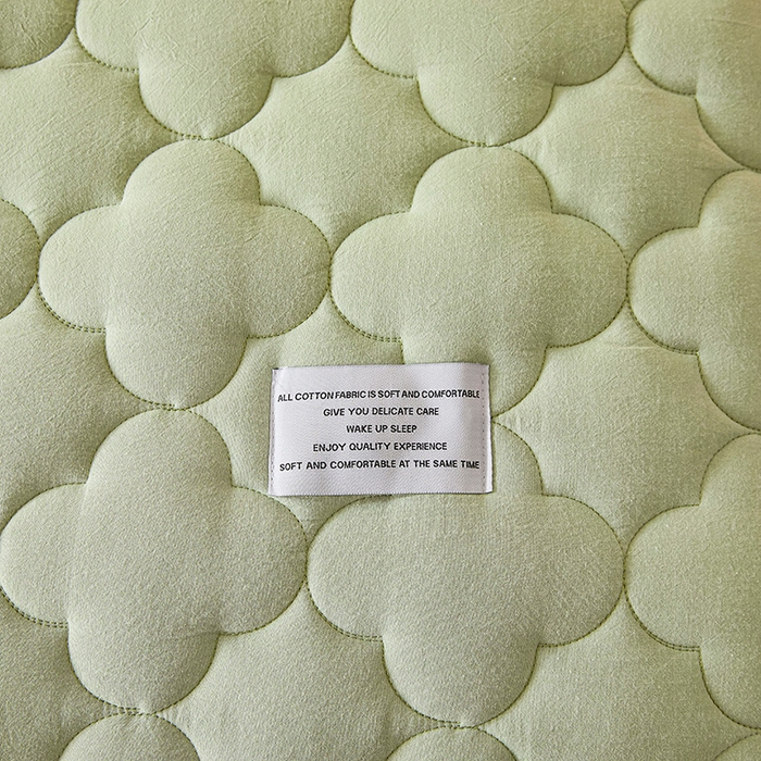 91家纺网 家纺一手货源 找家纺 3C 2025新款全棉水洗棉夹棉床笠-梦屿系列 梦屿 抹茶绿