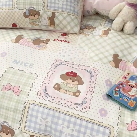 91家纺网 家纺一手货源 找家纺 2025新款全棉卡通小清新系列四件套 趴趴乐园