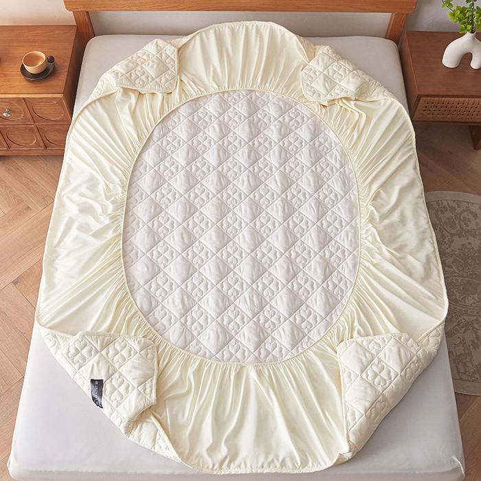 91家纺网 家纺一手货源 找家纺 3C 2025新款A类亲肤夹棉床笠-花叶 花叶 珍珠白