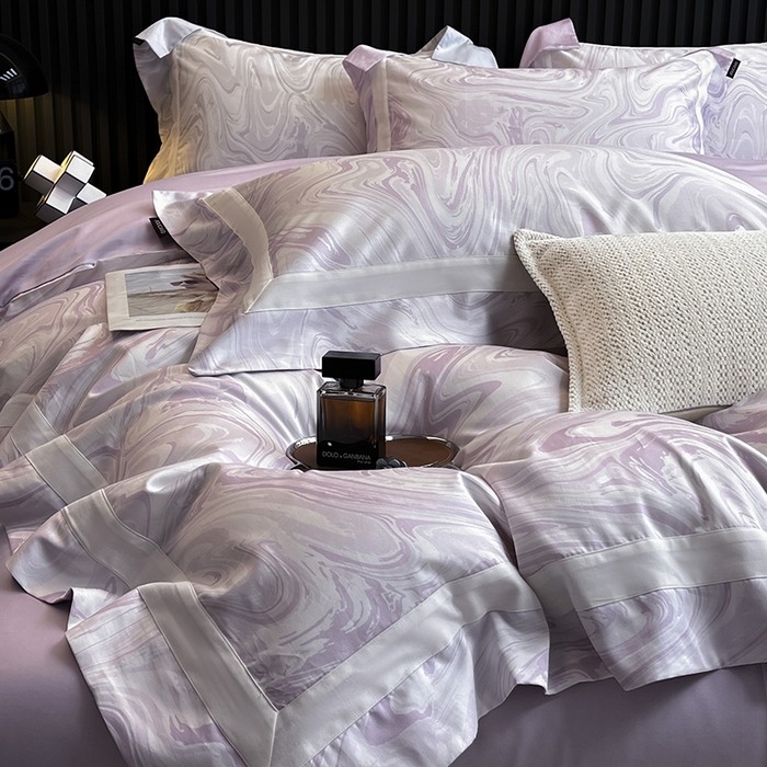 91家纺网 家纺一手货源 找家纺 春夏爆款全棉数码印花四件套纯棉轻奢风长绒棉床单被套时尚床上用品浮影 SM浮影-风信紫