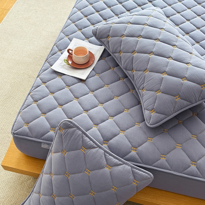 91家纺网 家纺一手货源 找家纺 3C 2024新款H全棉水洗棉床笠 蓝灰