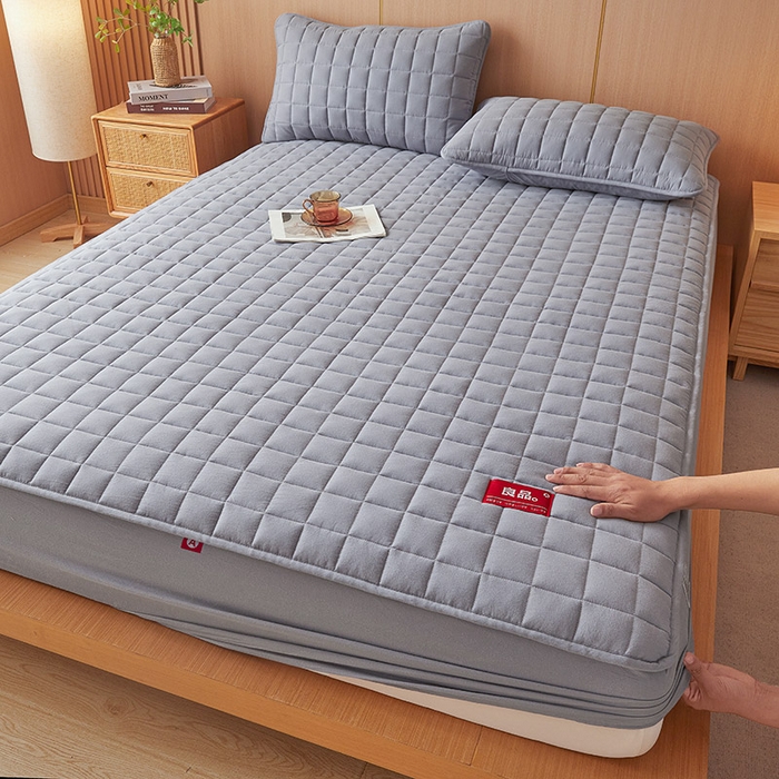 91家纺网 家纺一手货源 找家纺 3C 2025新款全棉水洗棉夹棉床笠-良品 良品 蓝灰