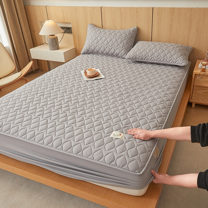 91家纺网 家纺一手货源 找家纺 3C 2025新款A类菱形格防水隔脏床笠-卡诺 卡诺-烟灰