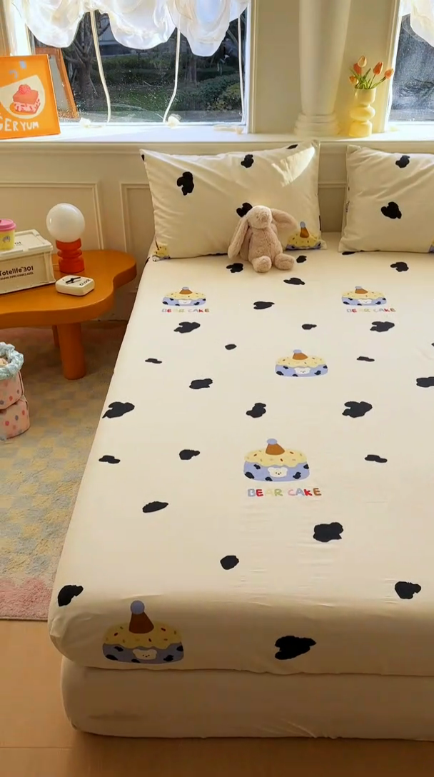 91家纺网 家纺一手货源 找家纺 希诺家居 2025新款全棉纯棉卡通小清新床笠 奶油蛋糕