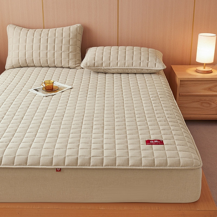 91家纺网 家纺一手货源 找家纺 3C 2025新款全棉水洗棉夹棉床笠-良品 良品 清新灰