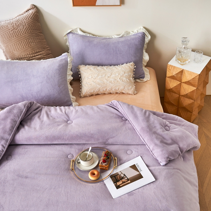 91家纺网 家纺一手货源 找家纺 法芙娜 2025新款牛奶绒懒人被 紫色