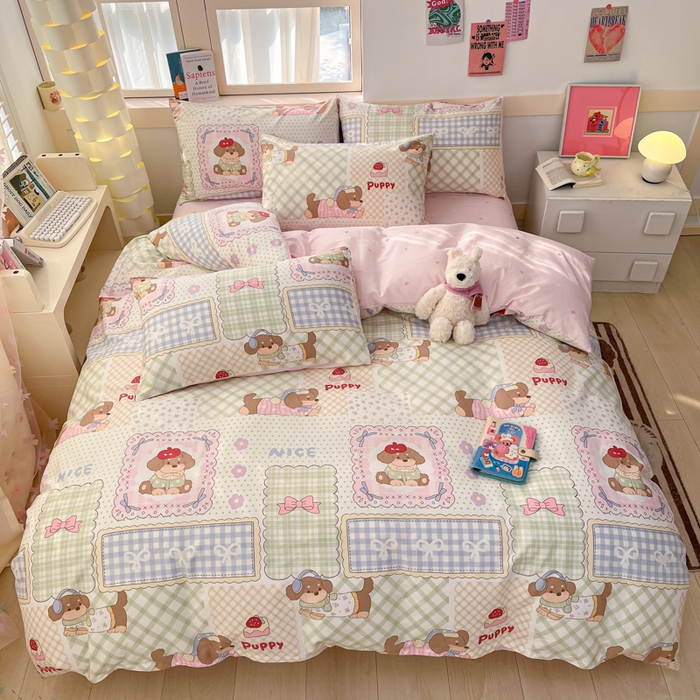 91家纺网 家纺一手货源 找家纺 2025新款全棉卡通小清新系列四件套 趴趴乐园