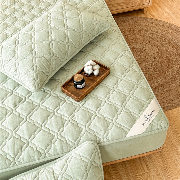 91家纺网 家纺一手货源 找家纺 3C 2024新款A类全棉抗菌防水床笠 全棉防水-抹茶绿