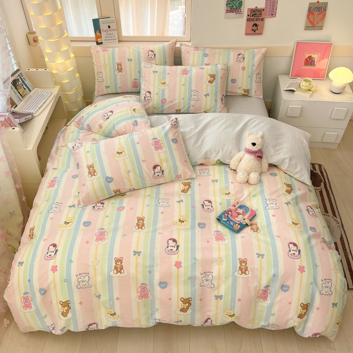 91家纺网 家纺一手货源 找家纺 2025新款全棉卡通小清新系列四件套 甜宠蜜语