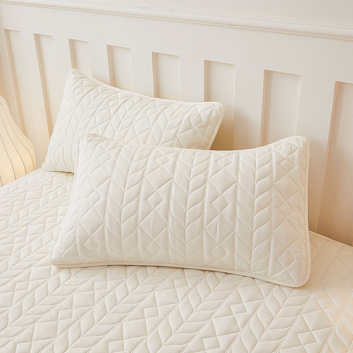 91家纺网 家纺一手货源 找家纺 3C 2025新款A类亲肤夹棉床笠-麦穗格 麦穗格 云朵白