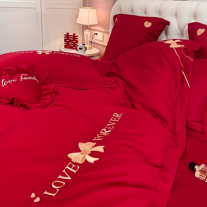 91家纺网 家纺一手货源 找家纺 东方合美（原：皇家传奇） 2023新款亲肤舒适时尚婚庆四件套系列 蝴蝶结