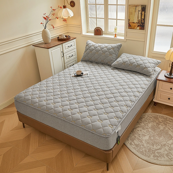 91家纺网 家纺一手货源 找家纺 3C 2024新款云朵全棉水洗棉床笠 云朵 冰山灰