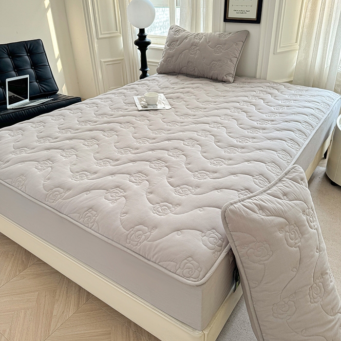 91家纺网 家纺一手货源 找家纺 3C 2024新款全棉水洗棉夹棉玫瑰床笠-花语系列 花语 夜光灰