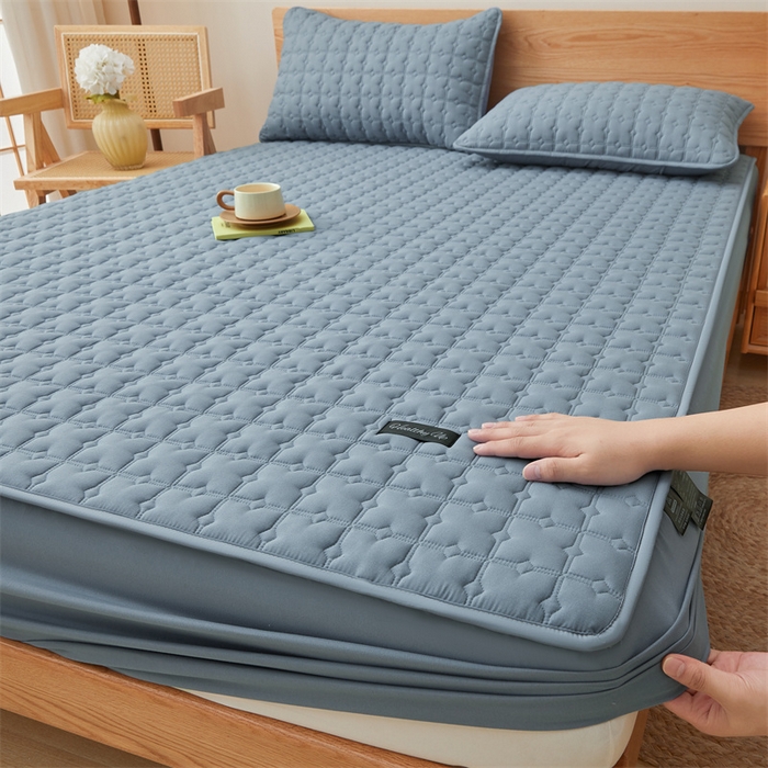 91家纺网 家纺一手货源 找家纺 3C 2025新款A类时尚格防水隔脏床笠 时尚格-海洋蓝