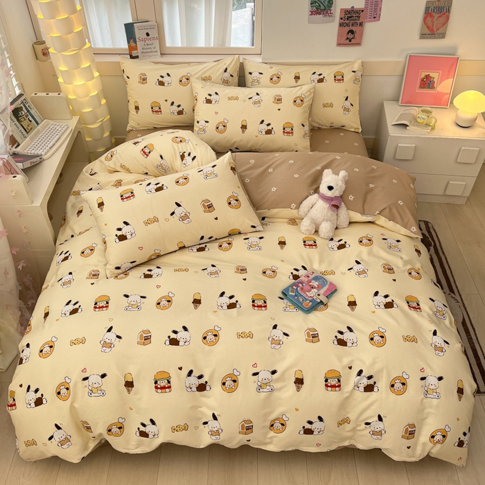 91家纺网 家纺一手货源 找家纺 2025新款全棉卡通小清新系列四件套 汉堡狗