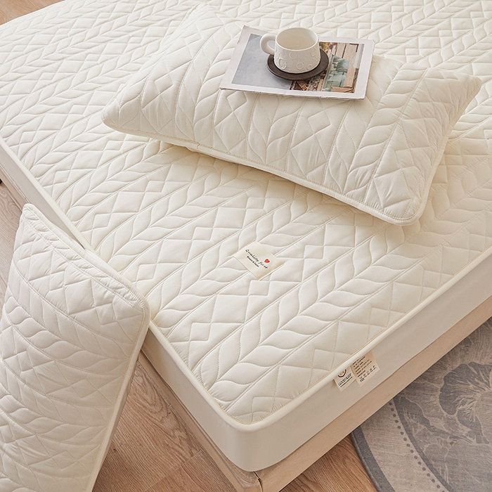 91家纺网 家纺一手货源 找家纺 3C 2025新款A类亲肤夹棉床笠-麦穗格 麦穗格 云朵白