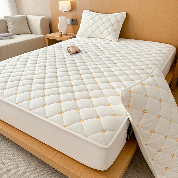 91家纺网 家纺一手货源 找家纺 3C 2024新款H全棉水洗棉床笠 珍珠白