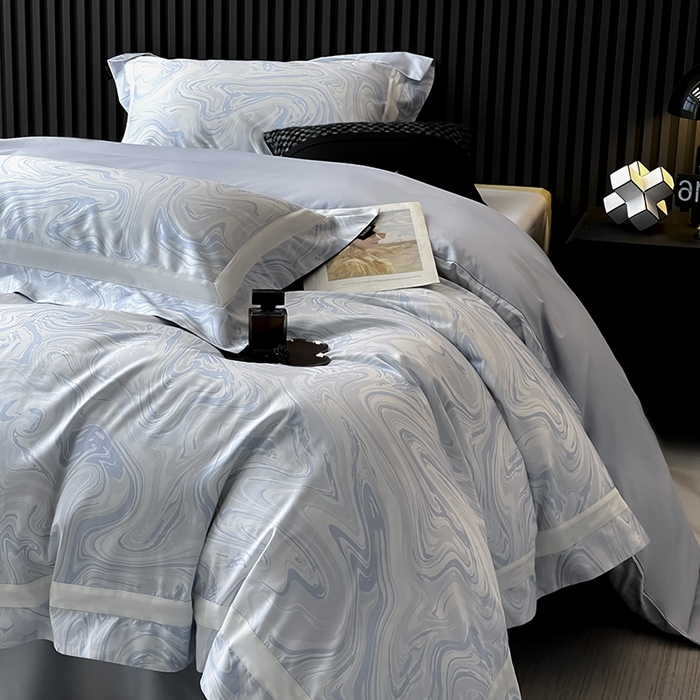 91家纺网 家纺一手货源 找家纺 春夏爆款全棉数码印花四件套纯棉轻奢风长绒棉床单被套时尚床上用品浮影 SM浮影-沁水蓝