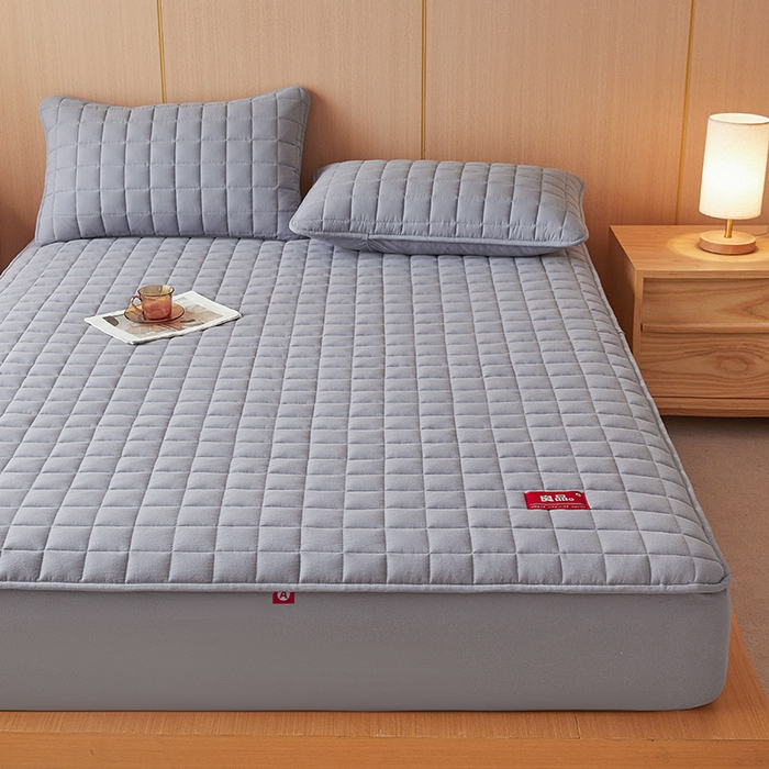 91家纺网 家纺一手货源 找家纺 3C 2025新款全棉水洗棉夹棉床笠-良品 良品 蓝灰