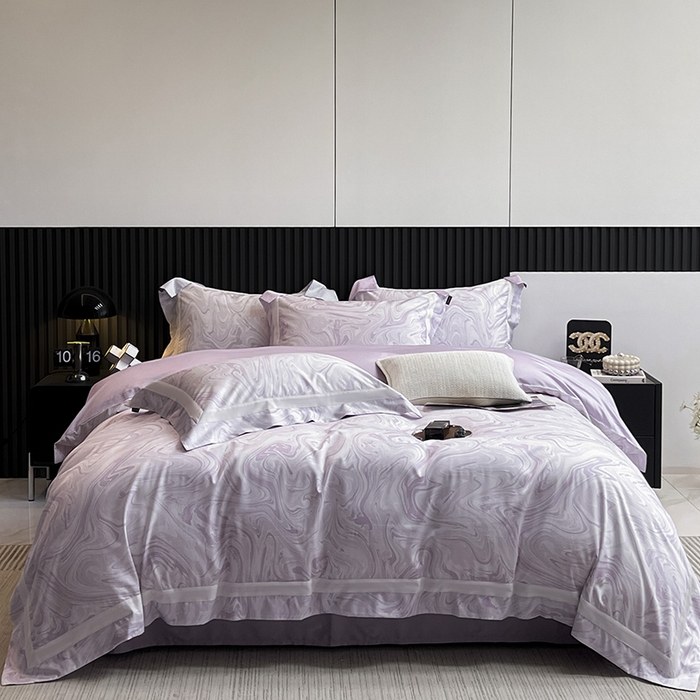 91家纺网 家纺一手货源 找家纺 春夏爆款全棉数码印花四件套纯棉轻奢风长绒棉床单被套时尚床上用品浮影 SM浮影-风信紫