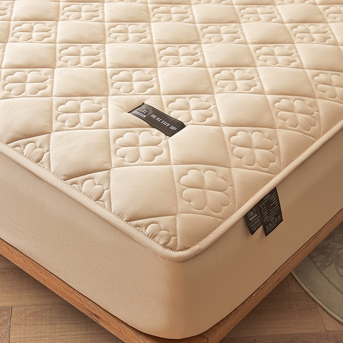 91家纺网 家纺一手货源 找家纺 3C 2025新款A类亲肤夹棉床笠-花叶 花叶 浅卡其