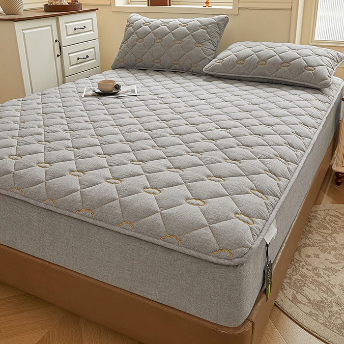 91家纺网 家纺一手货源 找家纺 3C 2024新款云朵全棉水洗棉床笠 云朵 冰山灰