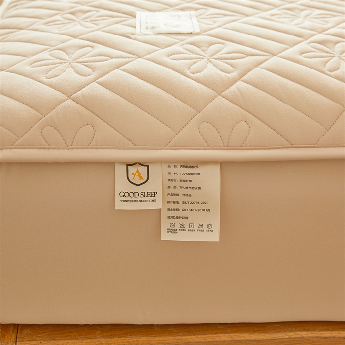 91家纺网 家纺一手货源 找家纺 3C 2025新款A类幸运花防水隔脏床笠 幸运花-浅卡其