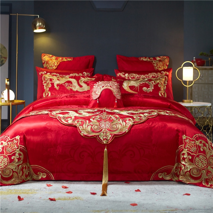 91家纺网 家纺一手货源 找家纺 2023新款100s贡缎提花婚庆多件套系列 凤冠霞帔（新拍2）