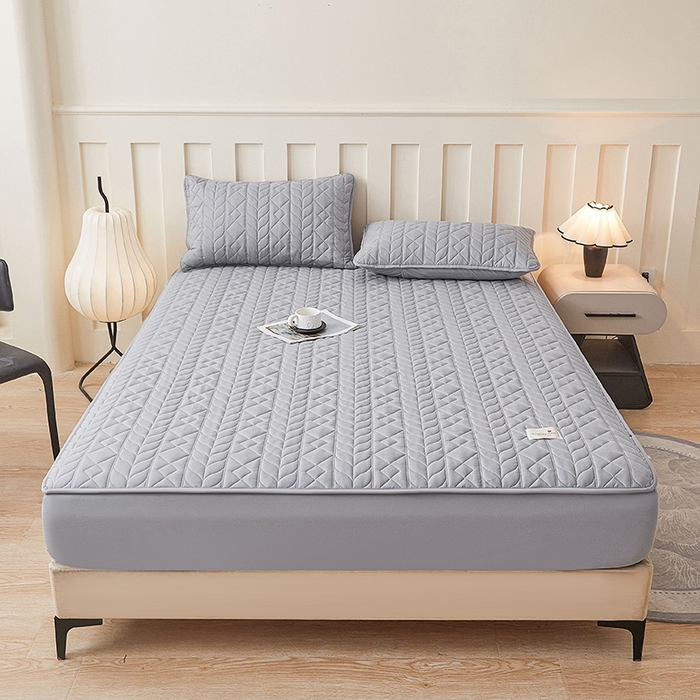 91家纺网 家纺一手货源 找家纺 3C 2025新款A类亲肤夹棉床笠-麦穗格 麦穗格 星辰灰