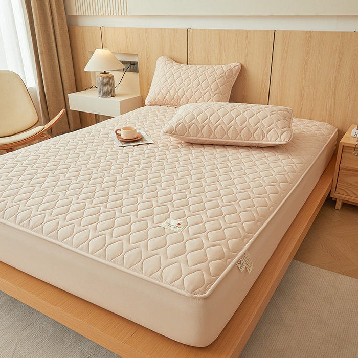 91家纺网 家纺一手货源 找家纺 3C 2025新款A类菱形格防水隔脏床笠-卡诺 卡诺-暖杏