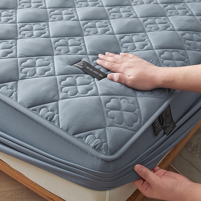 91家纺网 家纺一手货源 找家纺 3C 2025新款A类亲肤夹棉床笠-花叶 花叶 海洋蓝