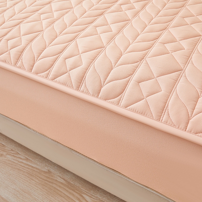 91家纺网 家纺一手货源 找家纺 3C 2025新款A类亲肤夹棉床笠-麦穗格 麦穗格 明媚粉