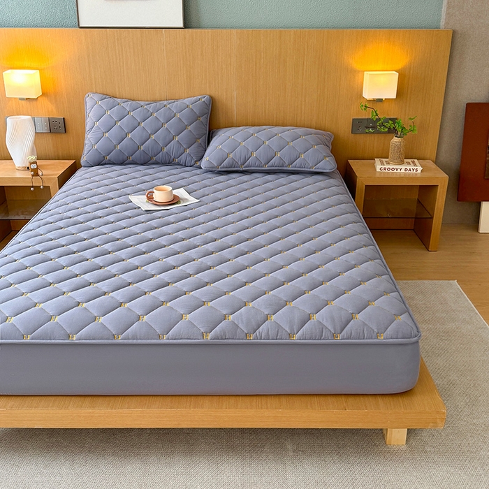 91家纺网 家纺一手货源 找家纺 3C 2024新款H全棉水洗棉床笠 蓝灰