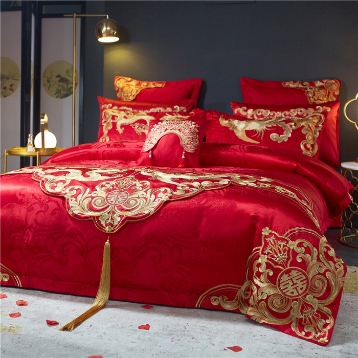 91家纺网 家纺一手货源 找家纺 2023新款100s贡缎提花婚庆多件套系列 凤冠霞帔（新拍2）